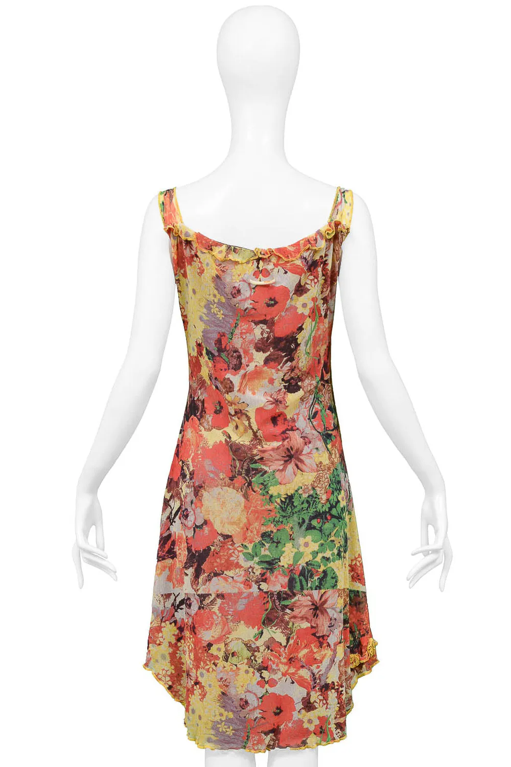 JEAN PAUL GAULTIER FLORAL PRINT MESH DRESS WITH PORTRAIT