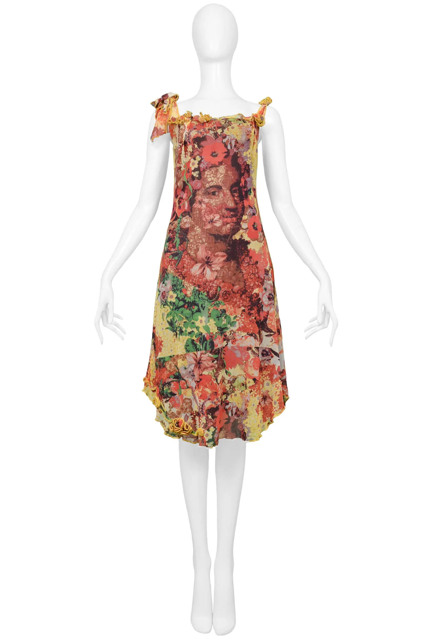 JEAN PAUL GAULTIER FLORAL PRINT MESH DRESS WITH PORTRAIT