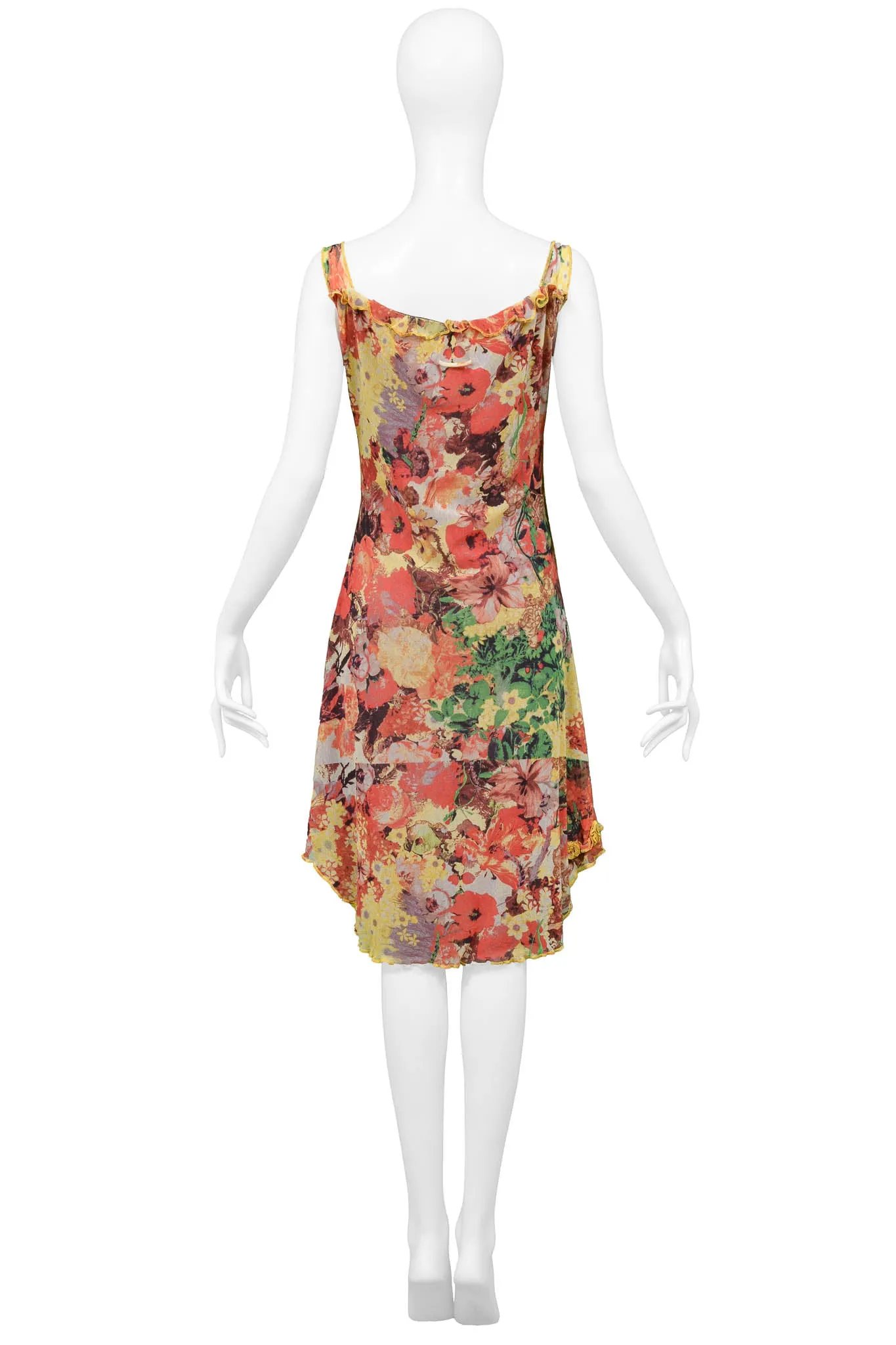 JEAN PAUL GAULTIER FLORAL PRINT MESH DRESS WITH PORTRAIT