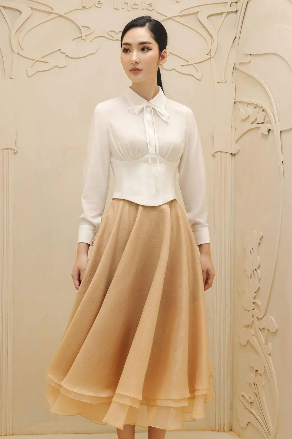 Jeanne Layered Draped Organdy Midi Skirt