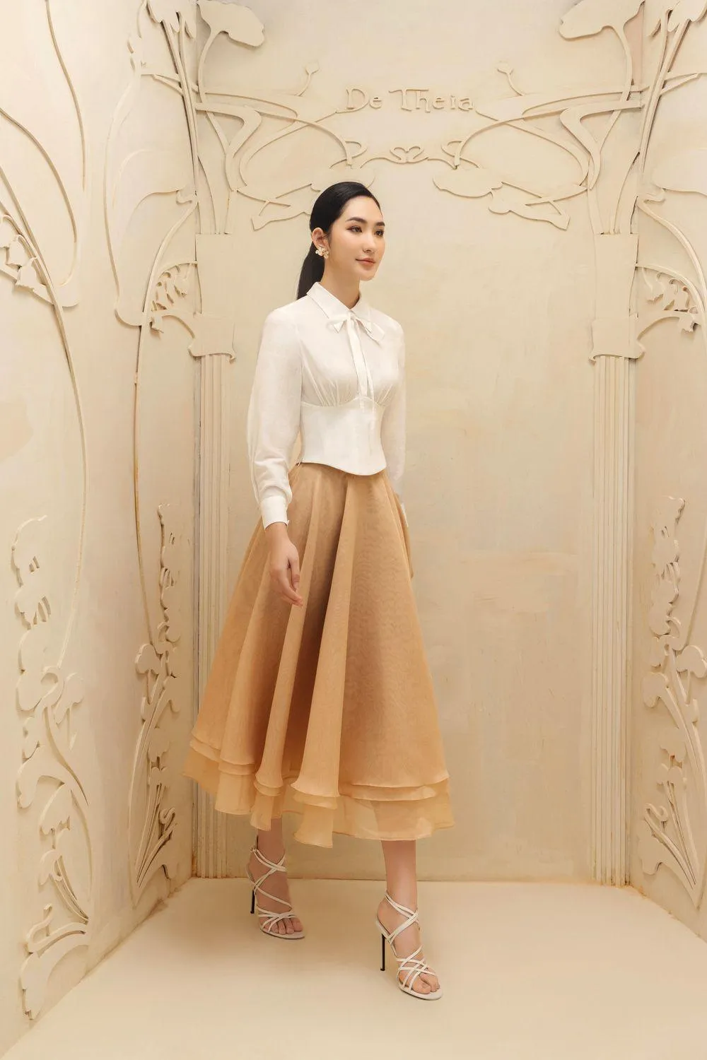 Jeanne Layered Draped Organdy Midi Skirt