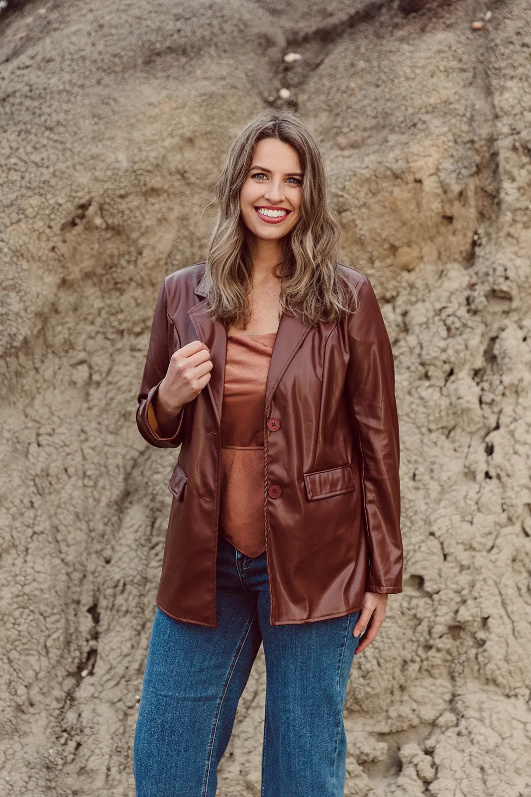 Joan Faux leather Dad Blazer