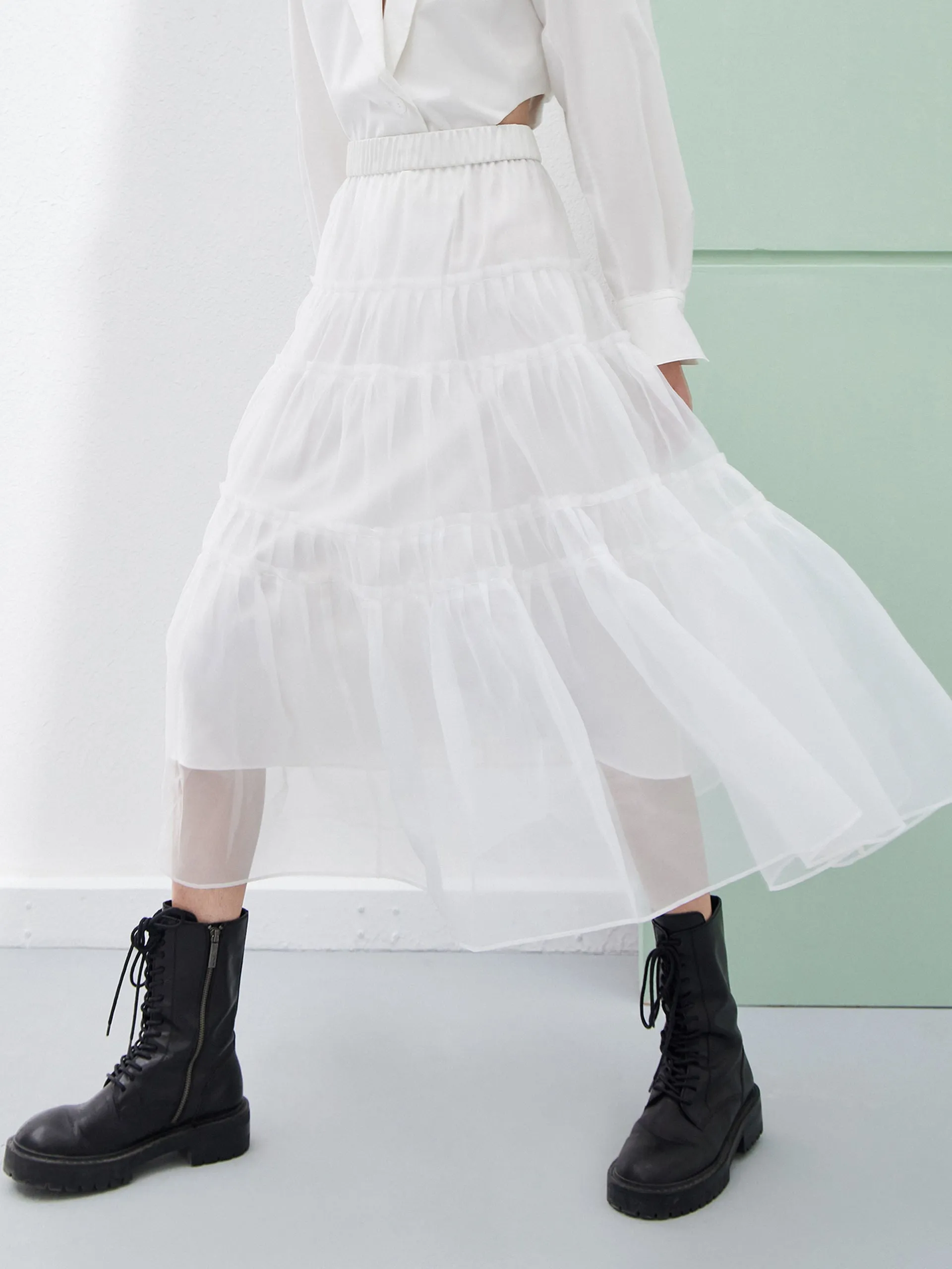 Layered Ruffled Tulle Skirt