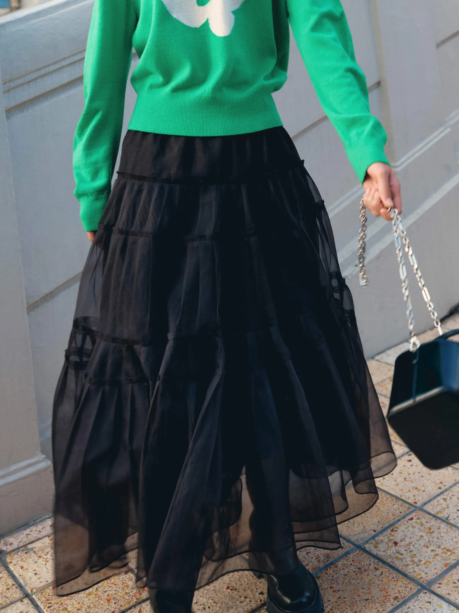 Layered Ruffled Tulle Skirt