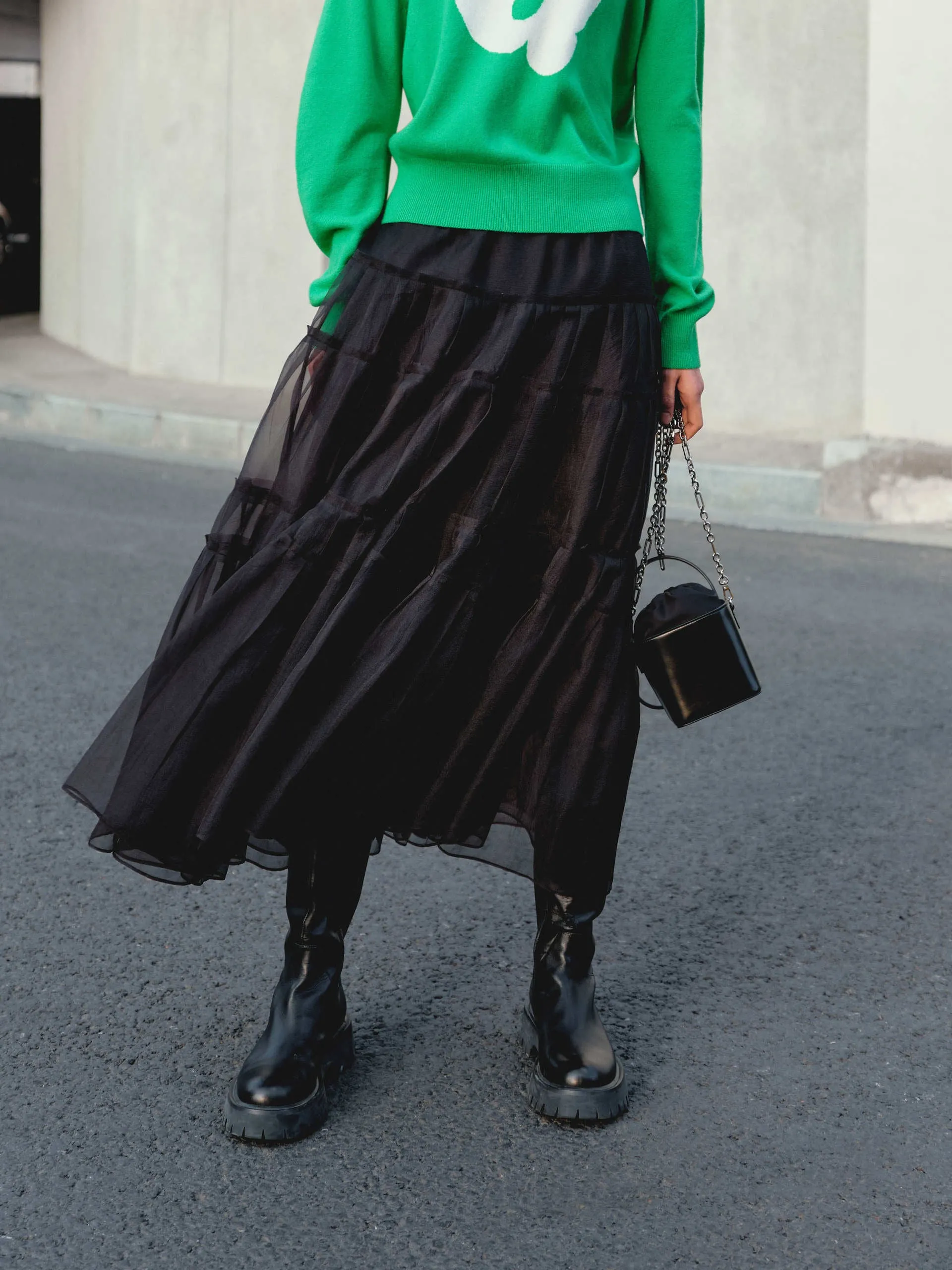 Layered Ruffled Tulle Skirt