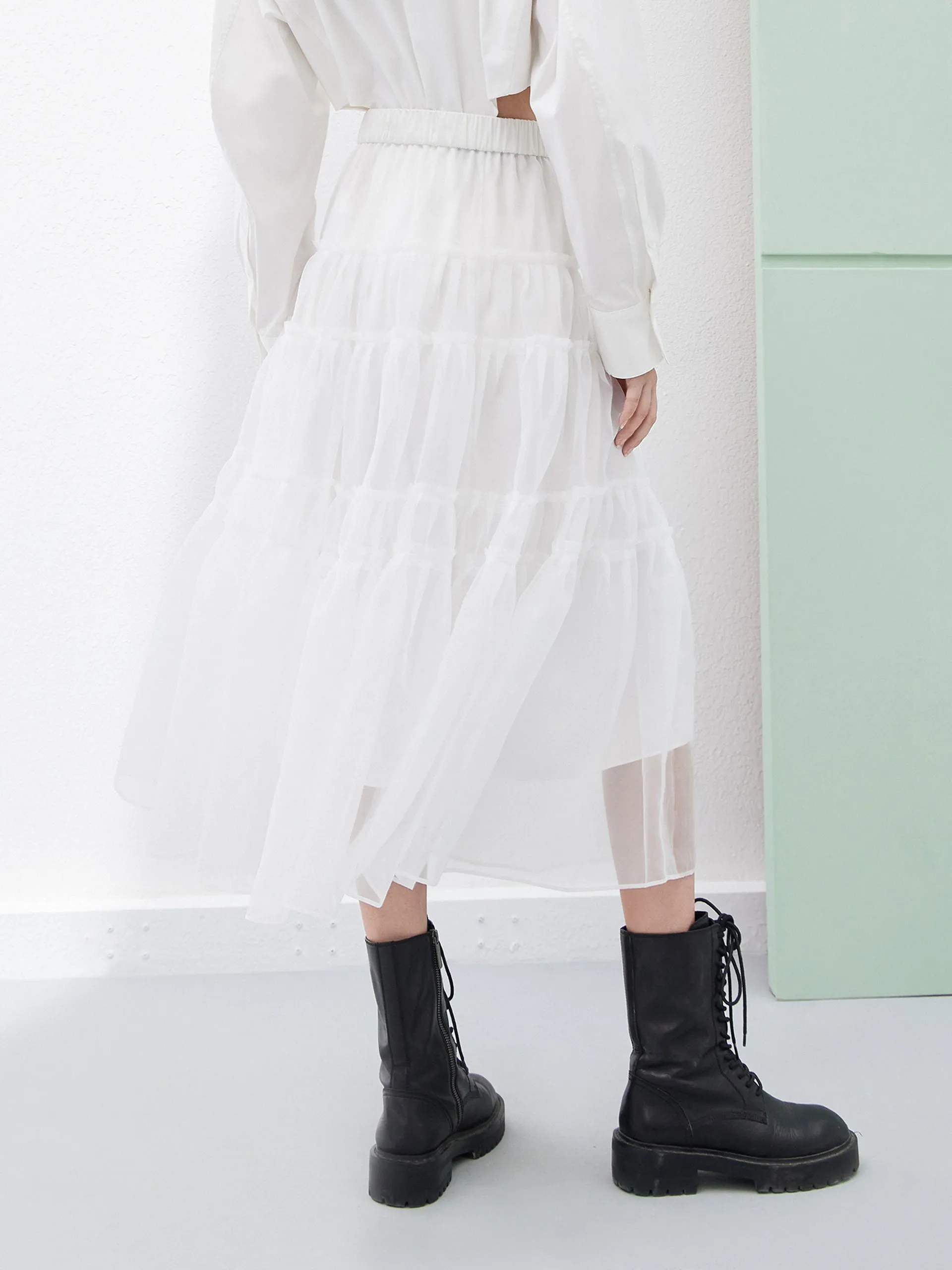 Layered Ruffled Tulle Skirt