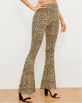 Leopard-Print Flared High-Waist Flared Pants