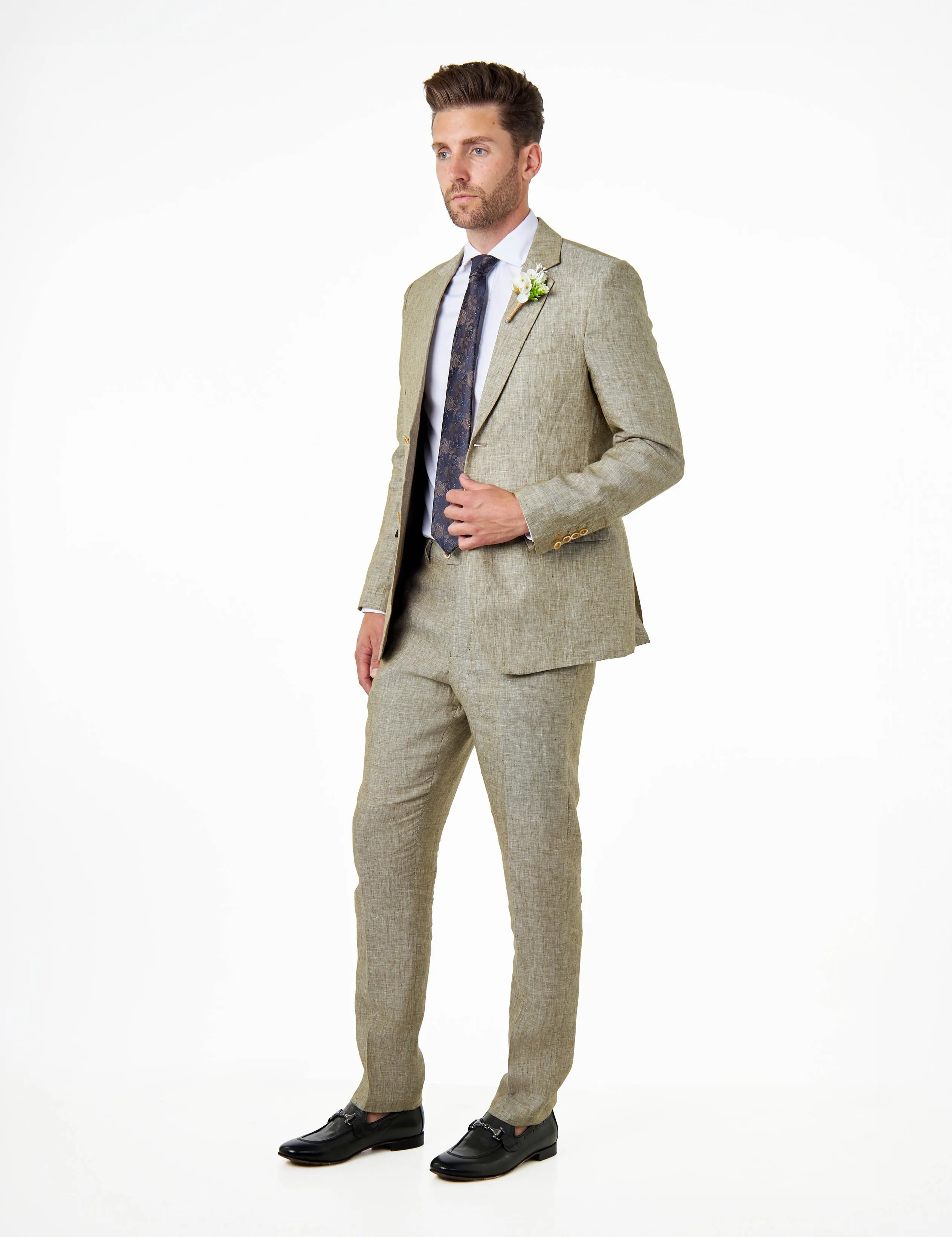 LEWIS - Sage Green Linen Tailored Fit Summer Suit Blazer