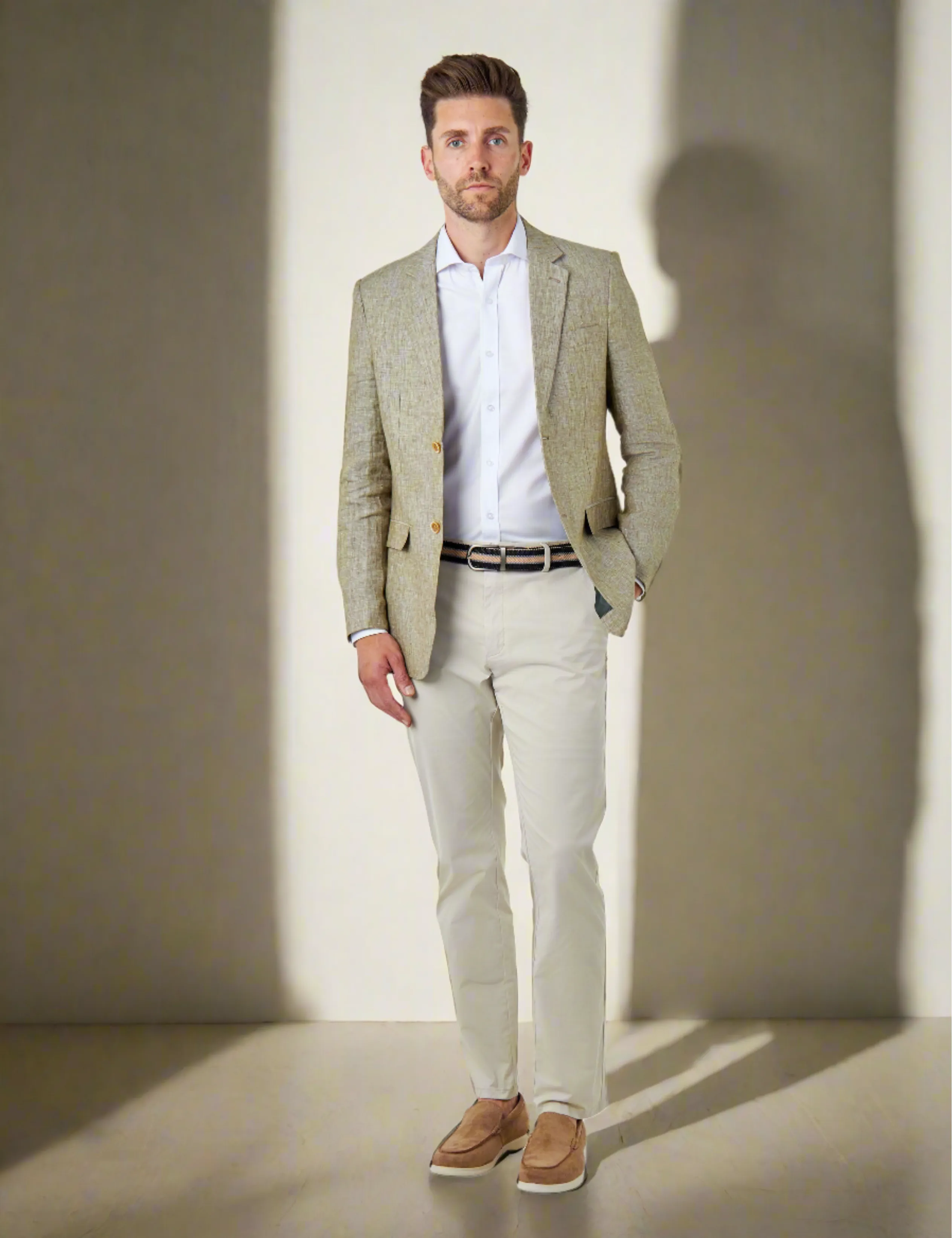 LEWIS - Sage Green Linen Tailored Fit Summer Suit Blazer