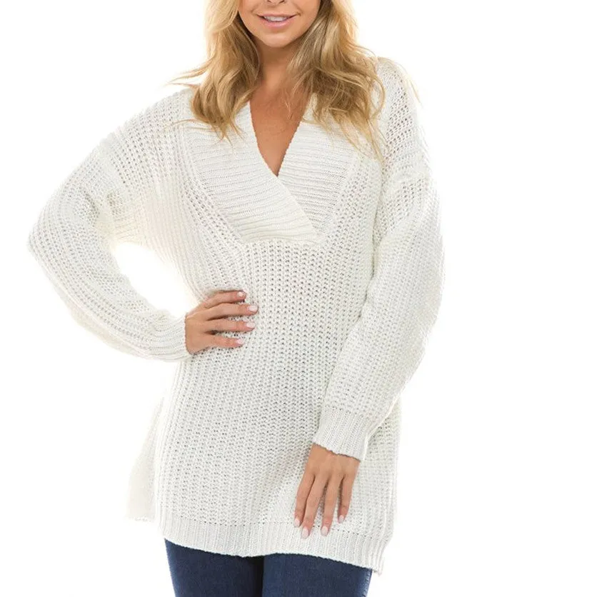 Loose V- neck Long Sleeve Sweaters