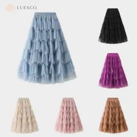 Luexco Layered Chiffon Mesh High Waist Skirt