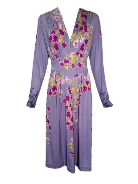 Mac Tac 1970s Lavender Floral Knit Tie Dress