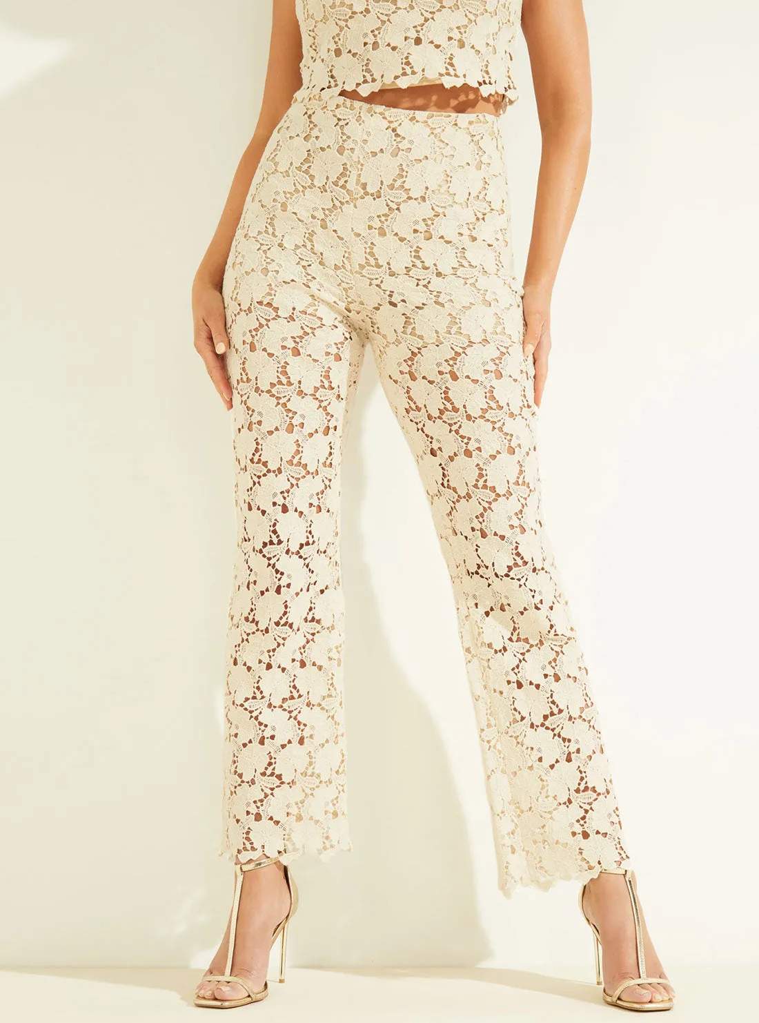 Marciano Cream Luca Lace High-Rise Pants