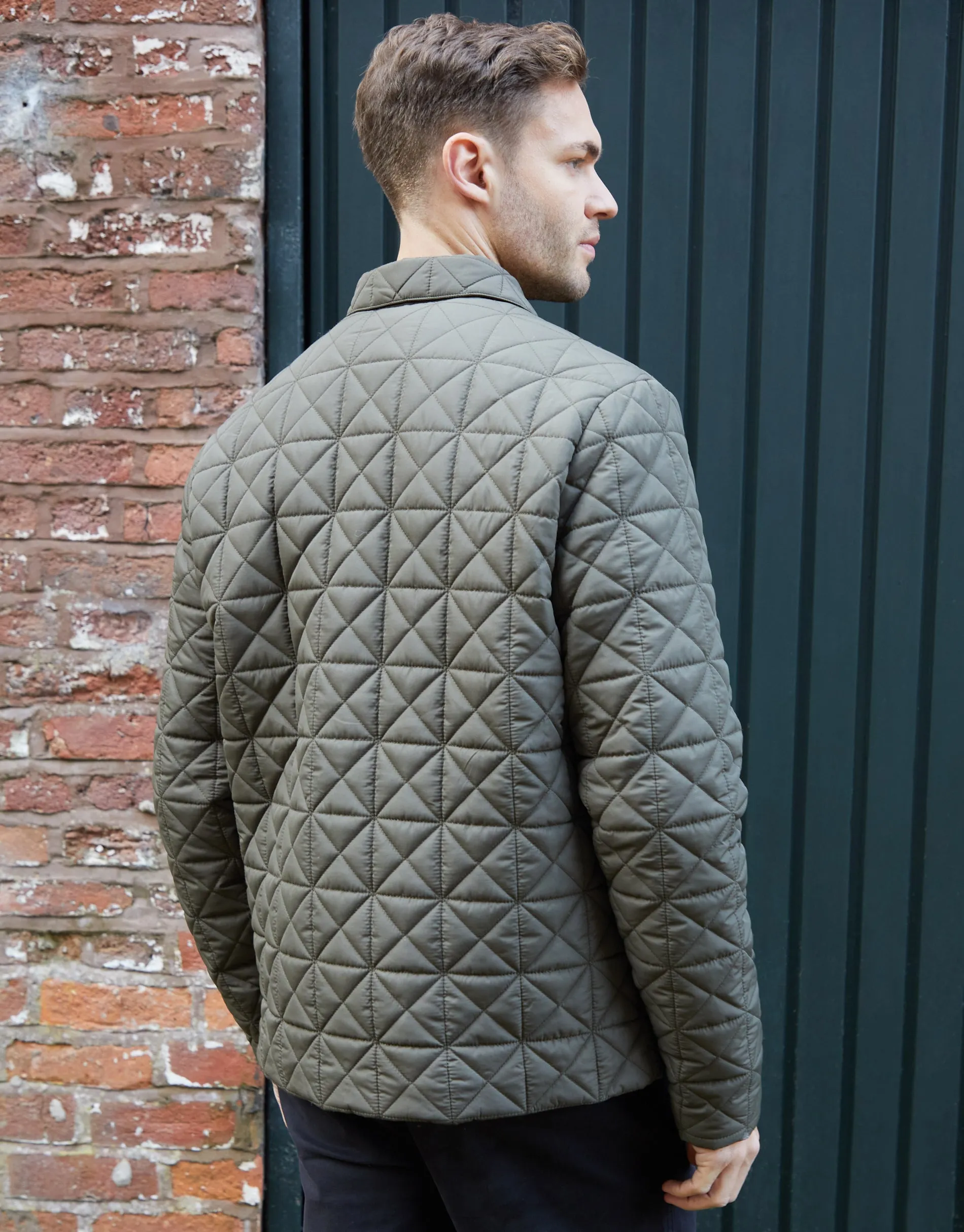 Men's Khaki Collared Quilted Jacket