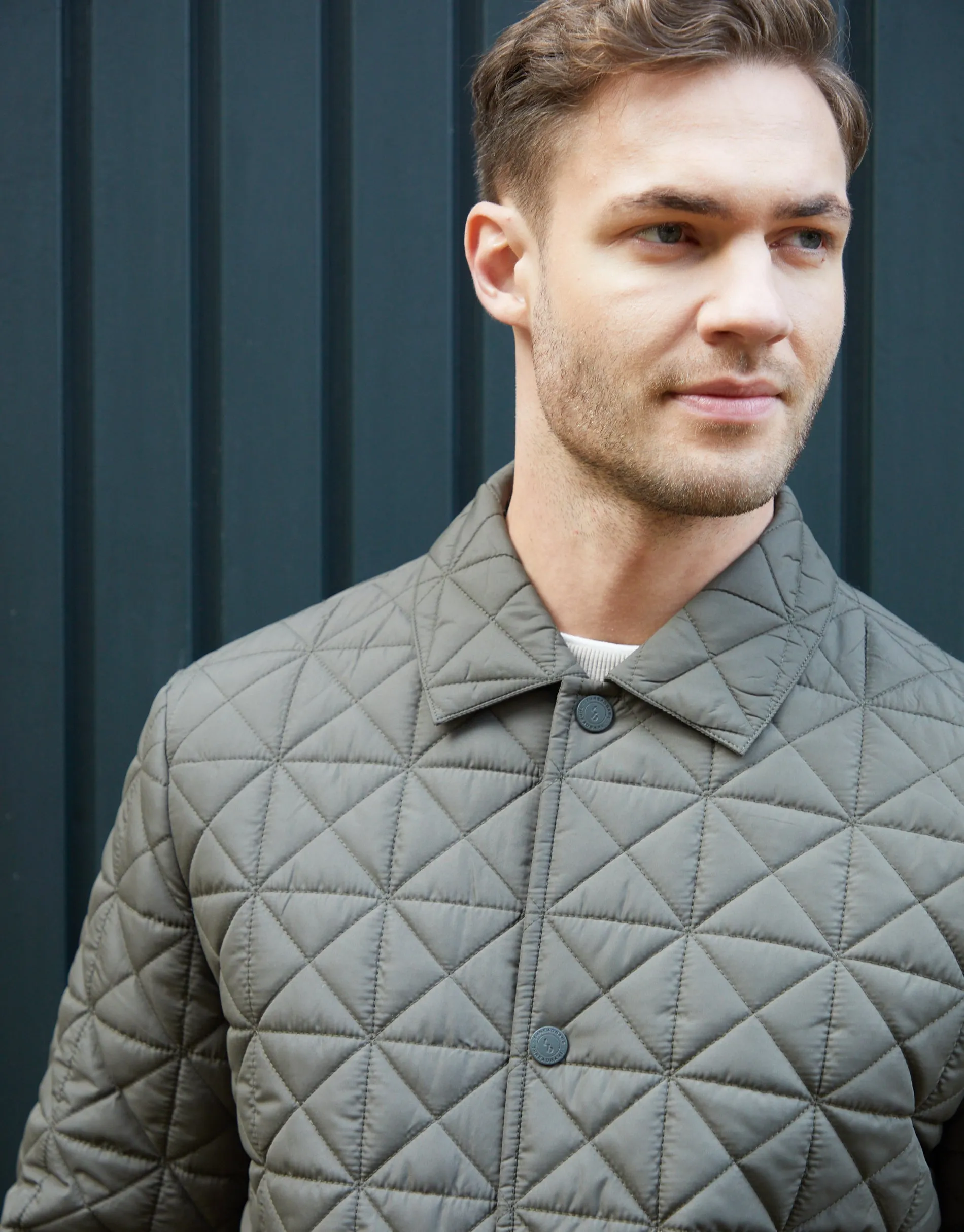 Men's Khaki Collared Quilted Jacket