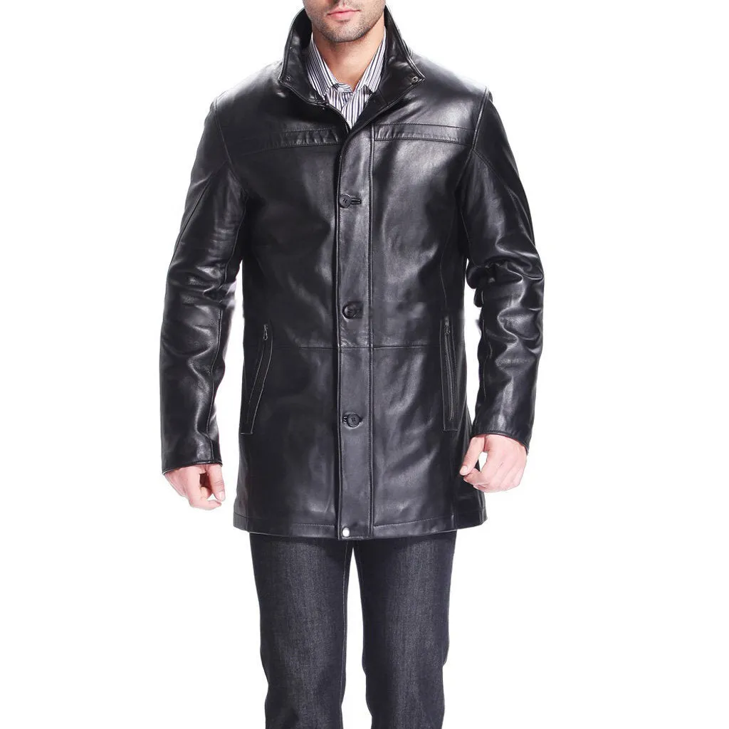 Men's Leather Long Coat with Zipper Pockets MC17