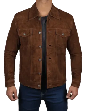 Men's Logan Cowboy Style Brown Suede Leather Jacket