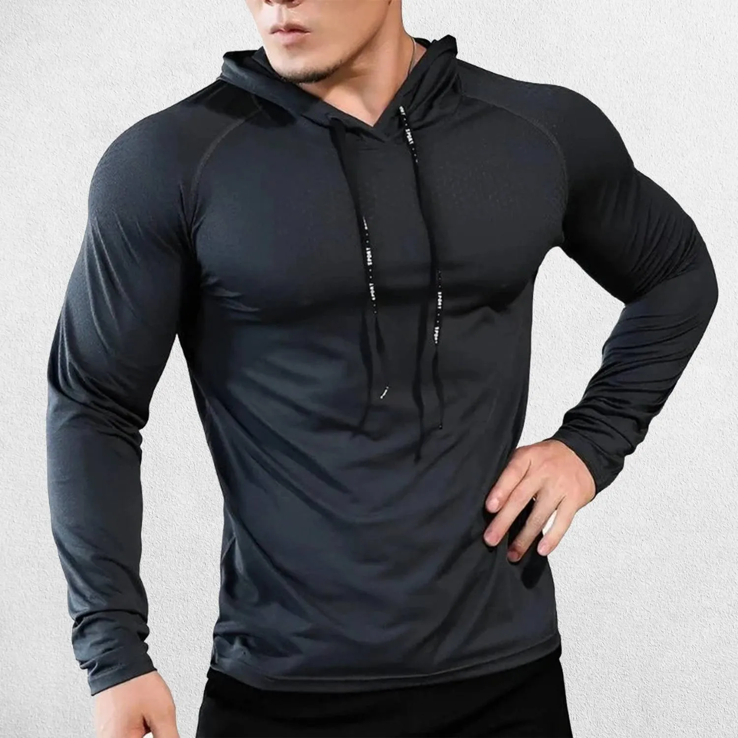 Men’s Quick-Dry Mesh Design Slim Fit Hooded Sports Top with Drawstring