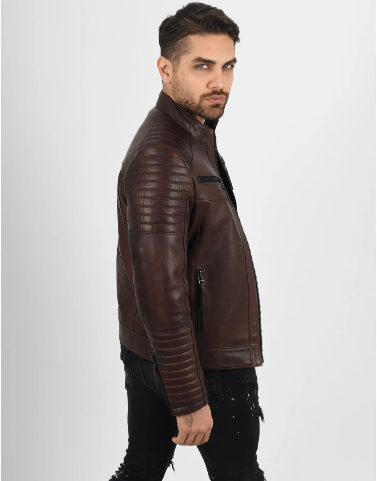 MEN’S VAX BROWN QUILTED LEATHER JACKET