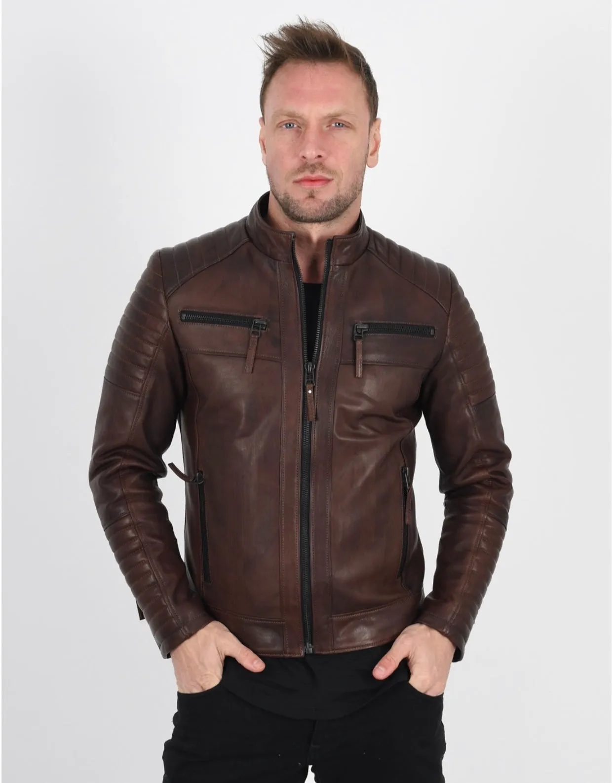 MEN’S VAX BROWN QUILTED LEATHER JACKET