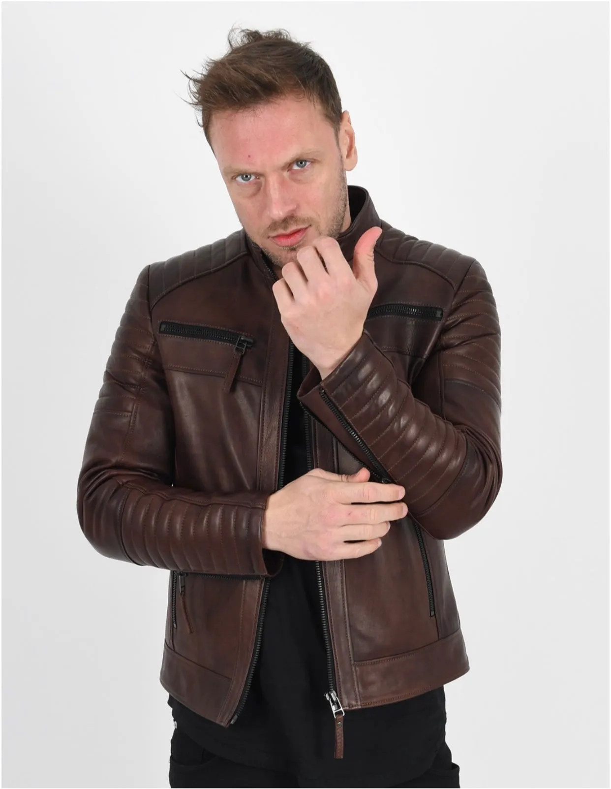 MEN’S VAX BROWN QUILTED LEATHER JACKET