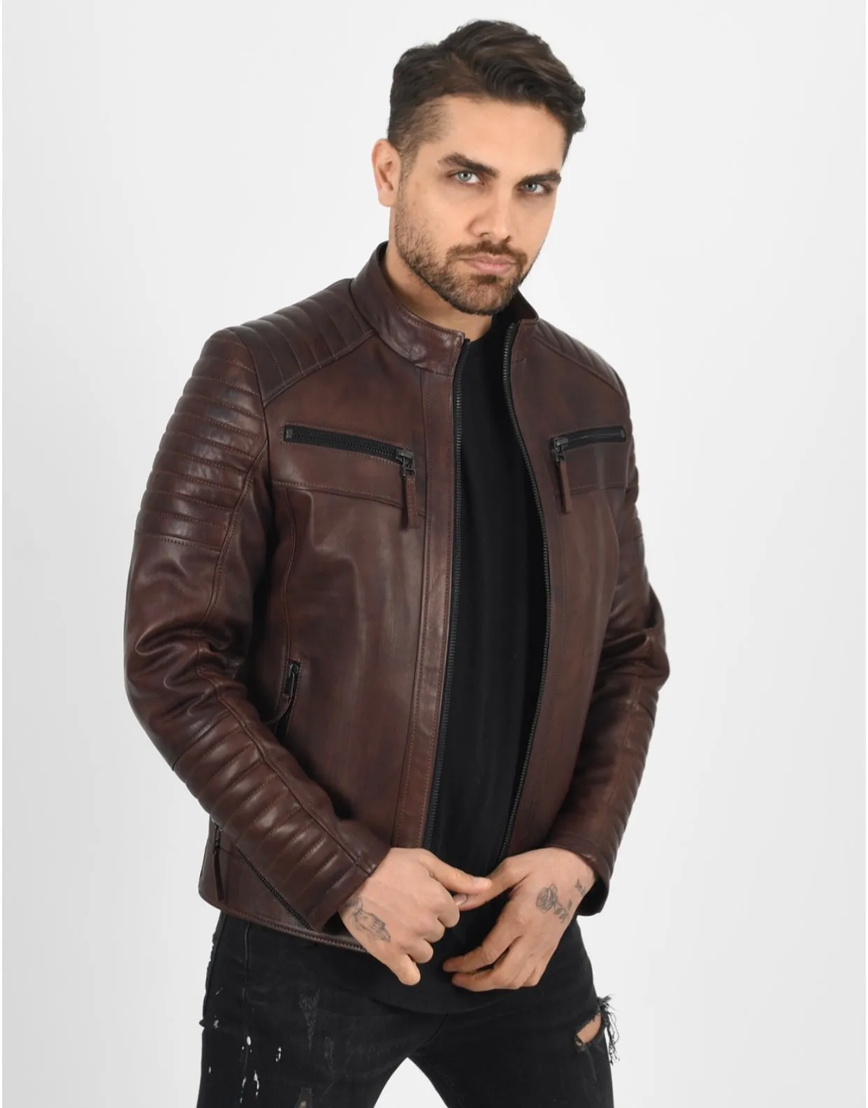 MEN’S VAX BROWN QUILTED LEATHER JACKET