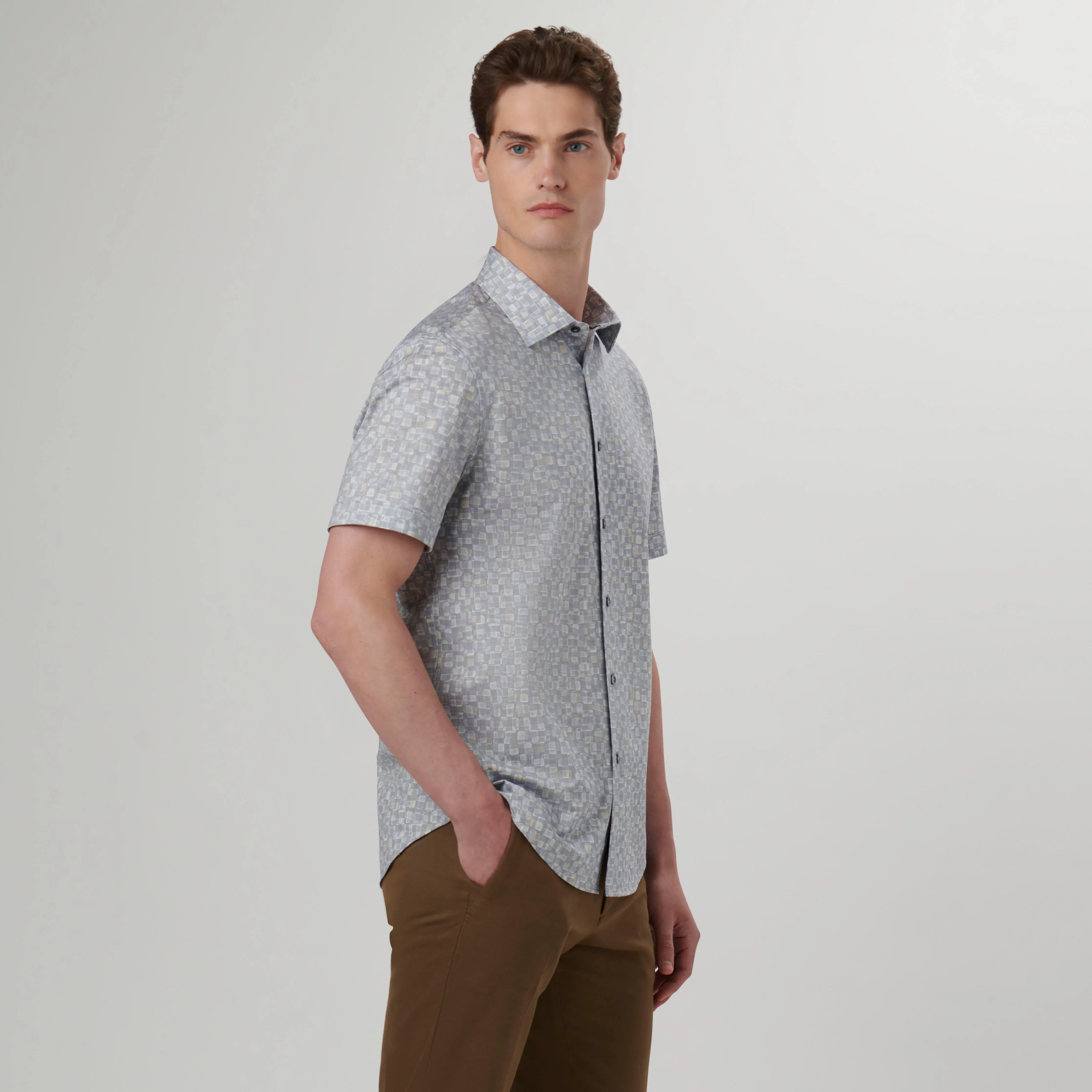 Miles Shaded Pin Check OoohCotton Short Sleeve Shirt