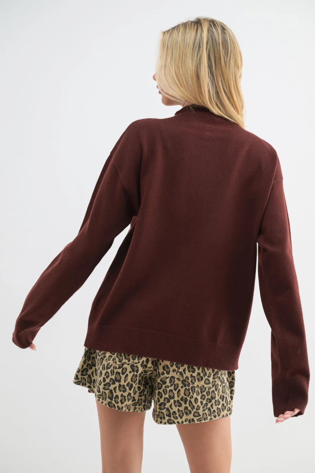 Millie Mock Neck Sweater Top - Bordeaux