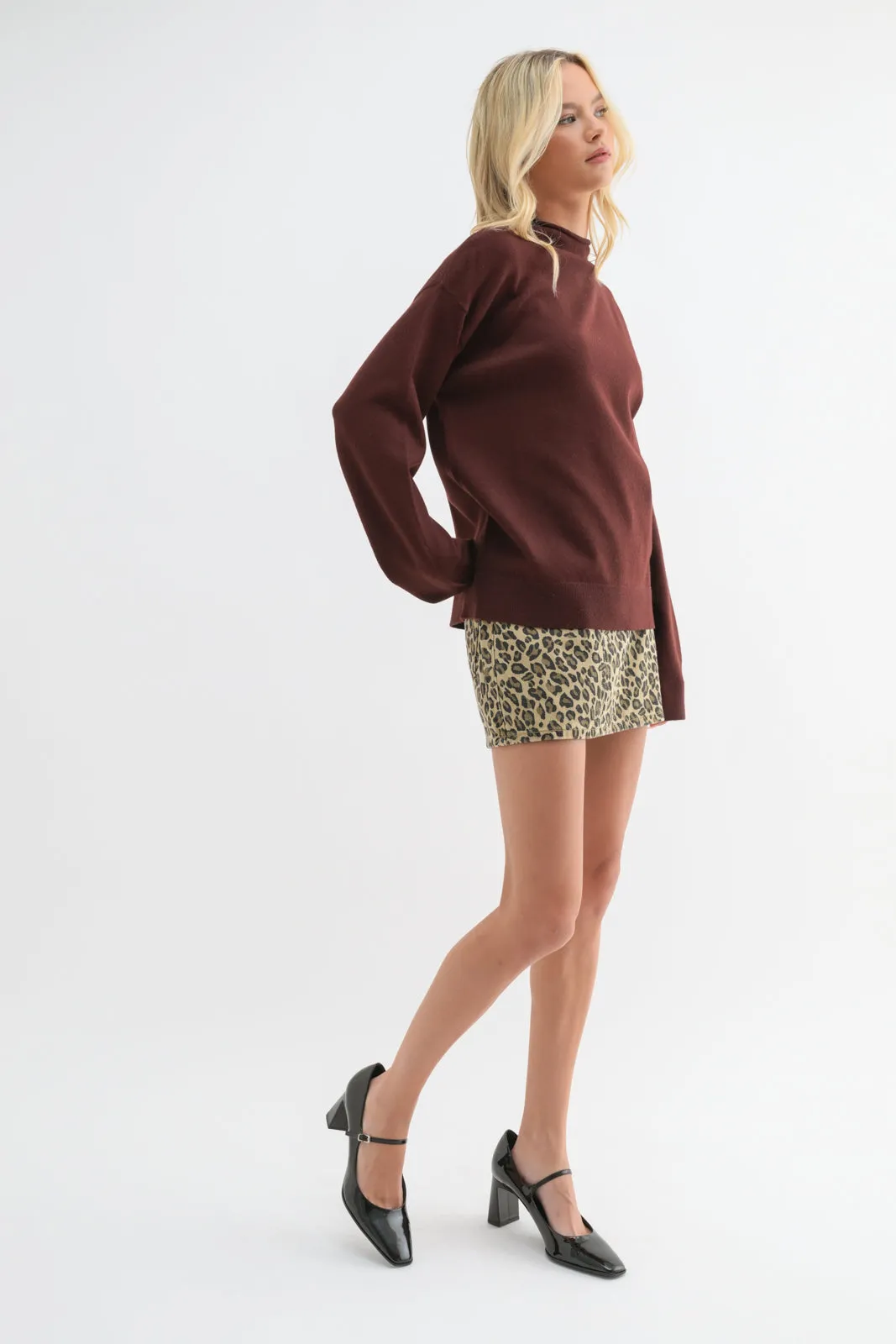 Millie Mock Neck Sweater Top - Bordeaux