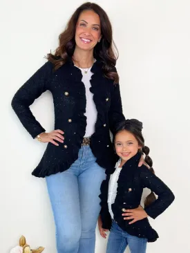 Mommy and Me Classy Duo Black Blazer Ruffle Cardigan