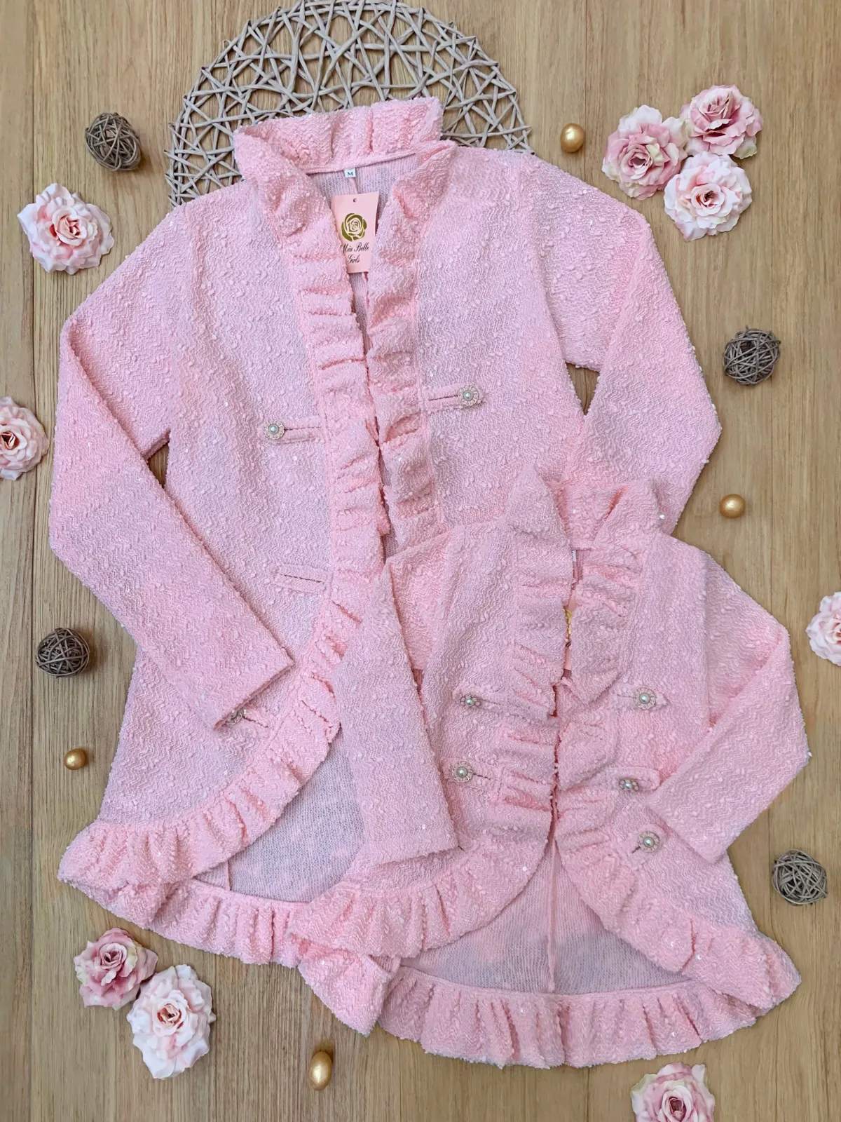 Mommy and Me Classy Duo Pink Blazer Ruffle Cardigan