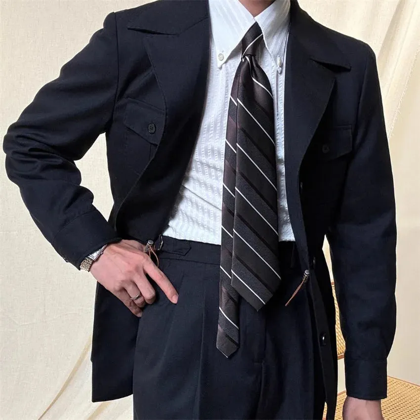 Multi-Pockets Solid Trench Blazer