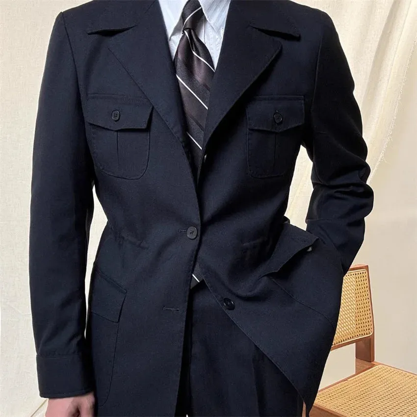 Multi-Pockets Solid Trench Blazer