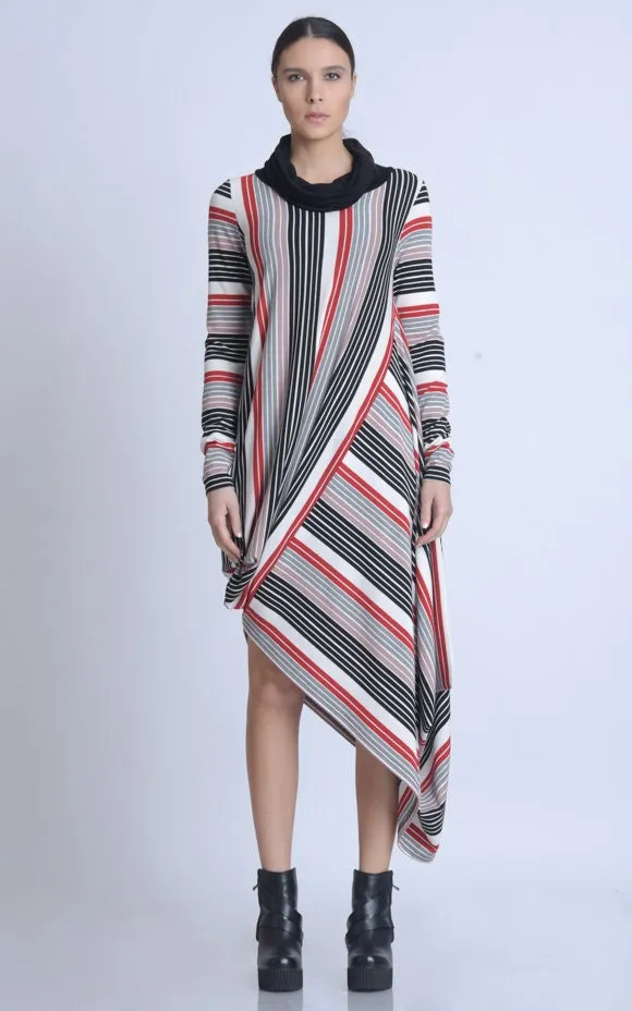 Multicolor Asymmetric Long Sleeve Dress