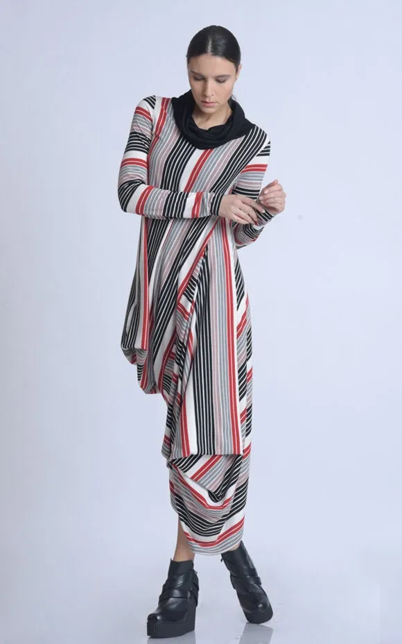 Multicolor Asymmetric Long Sleeve Dress