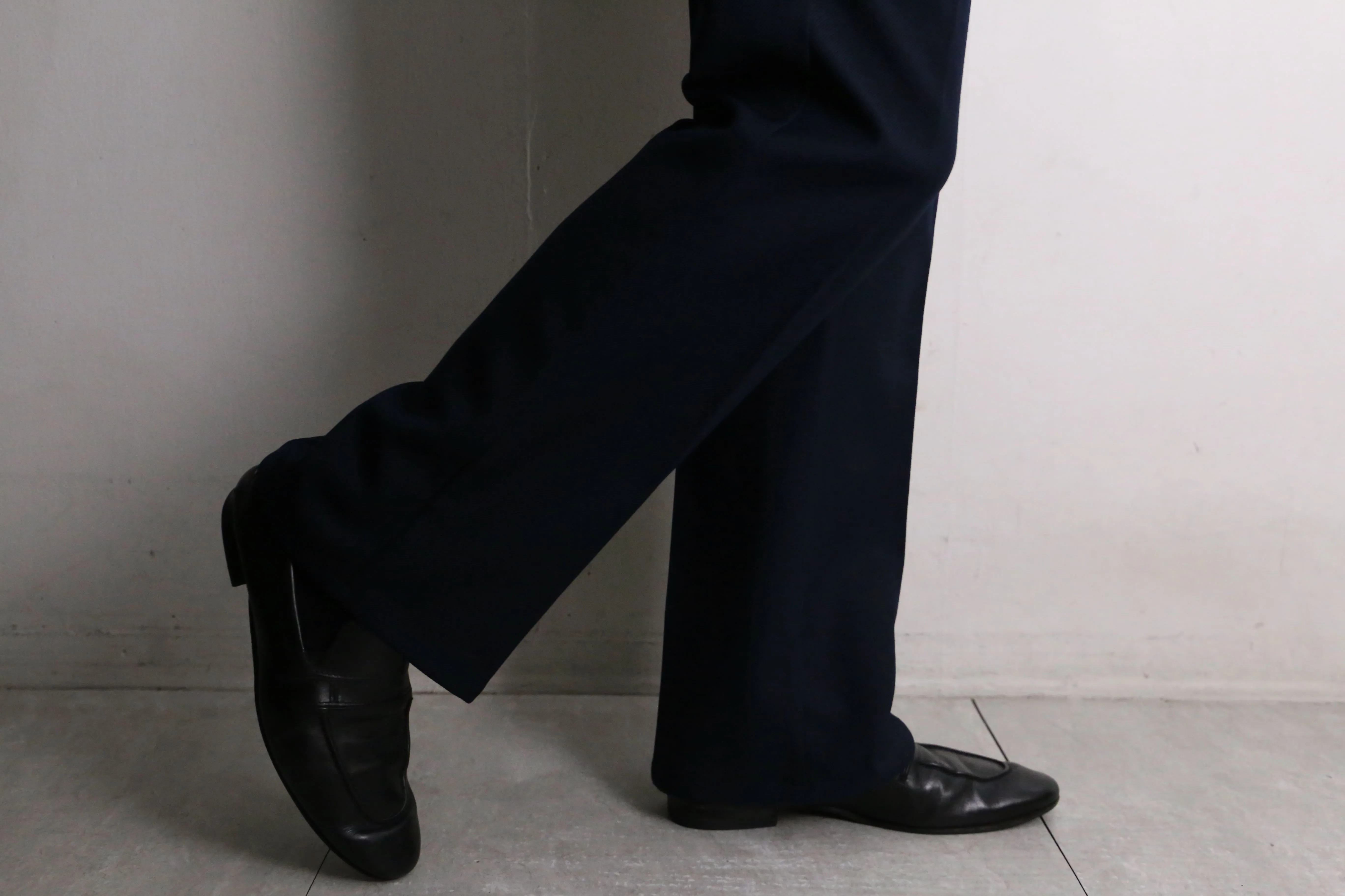 navy flare poly slacks