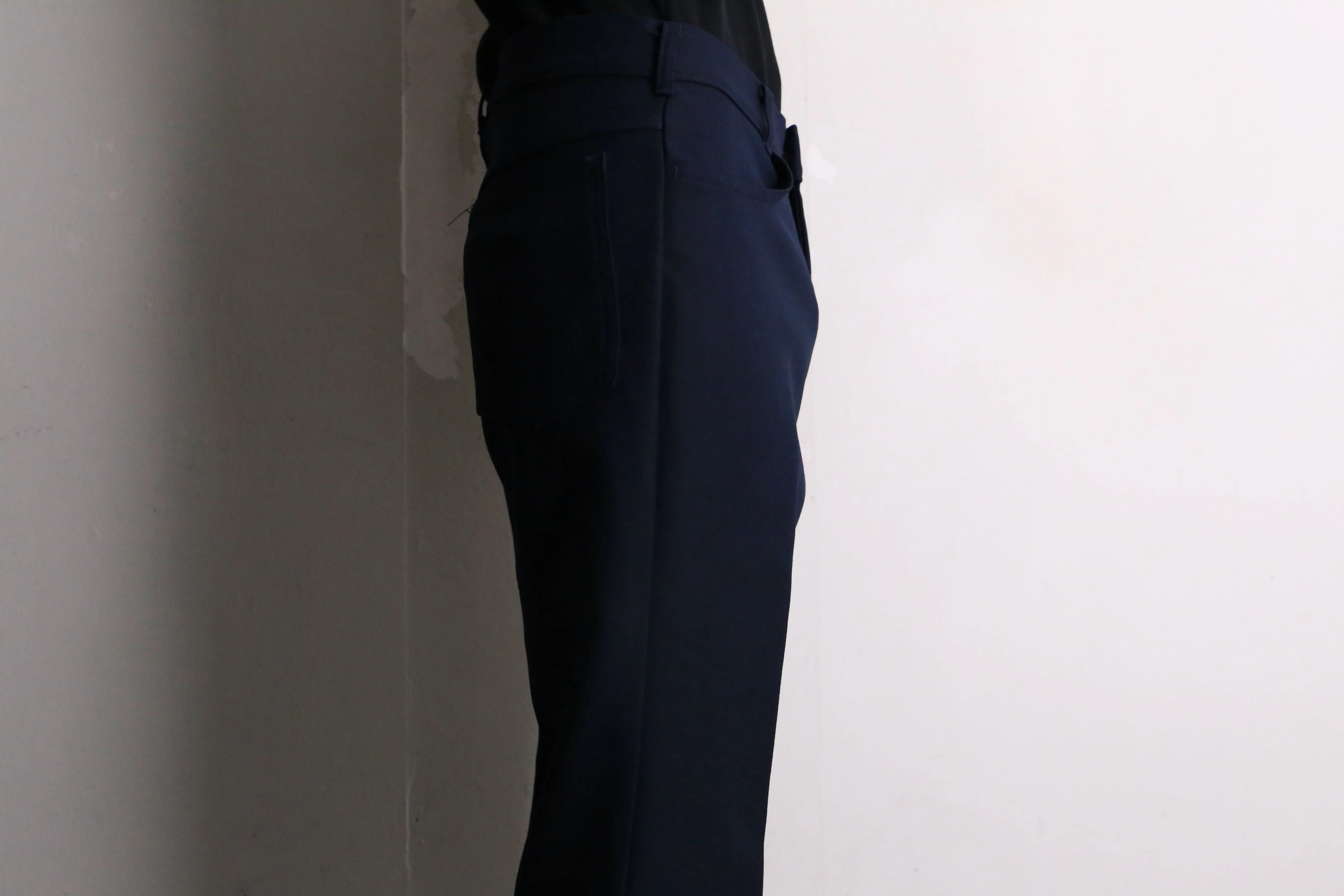 navy flare poly slacks