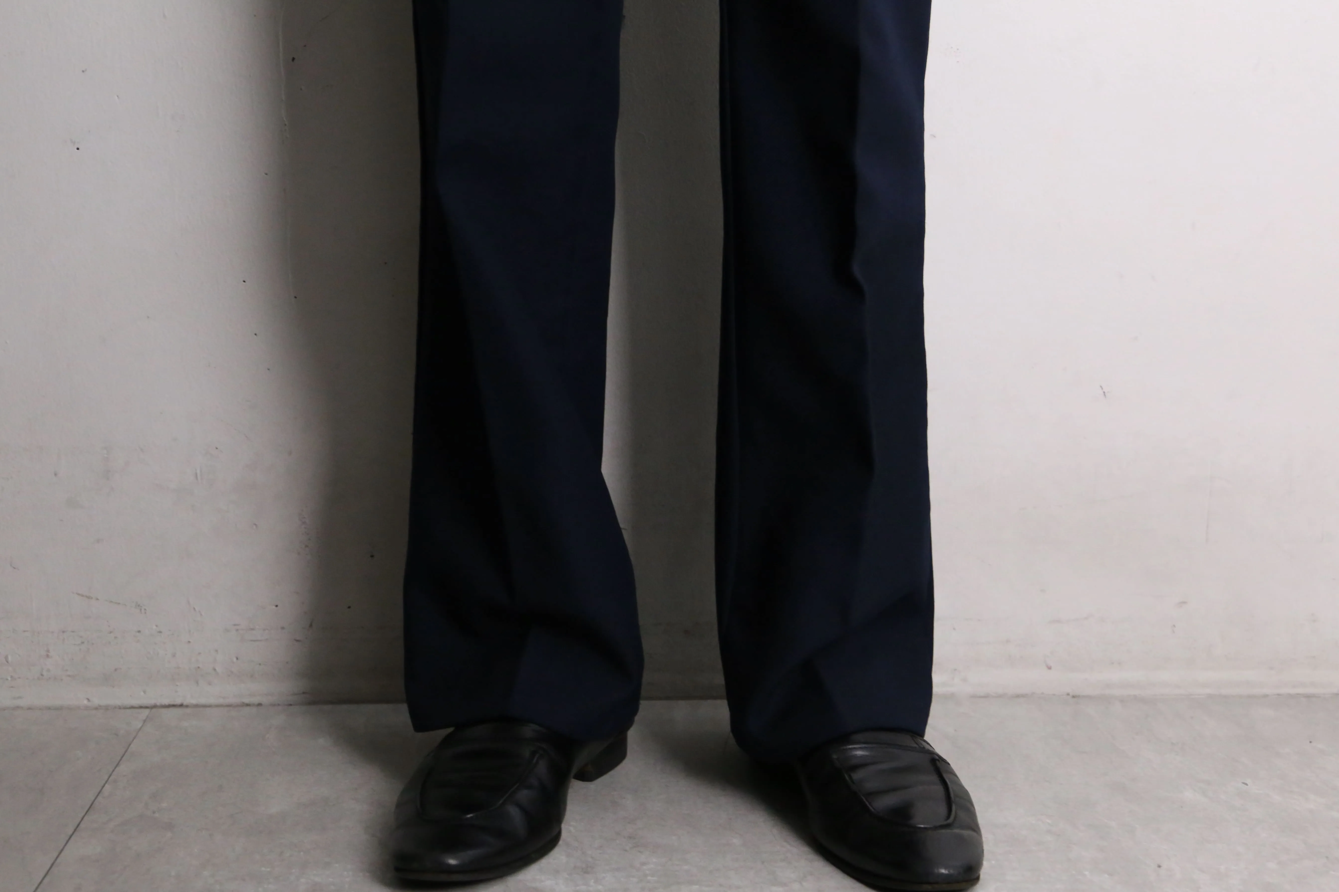 navy flare poly slacks