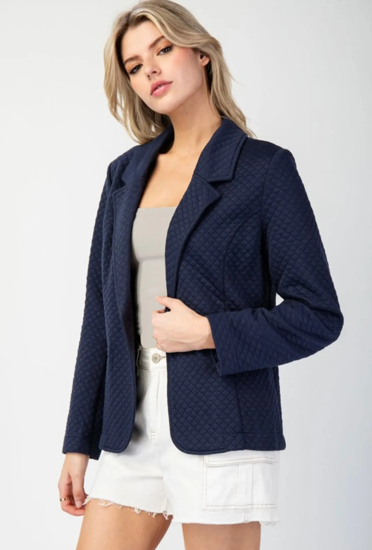 Navy Quilted Blazer