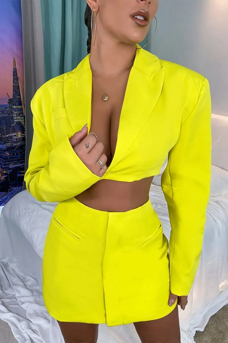 Neon Yellow Cut Out Suit Dress