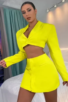 Neon Yellow Cut Out Suit Dress