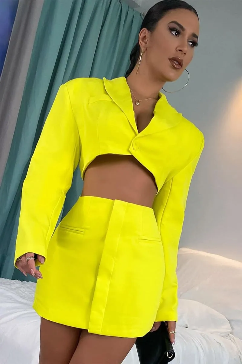 Neon Yellow Cut Out Suit Dress