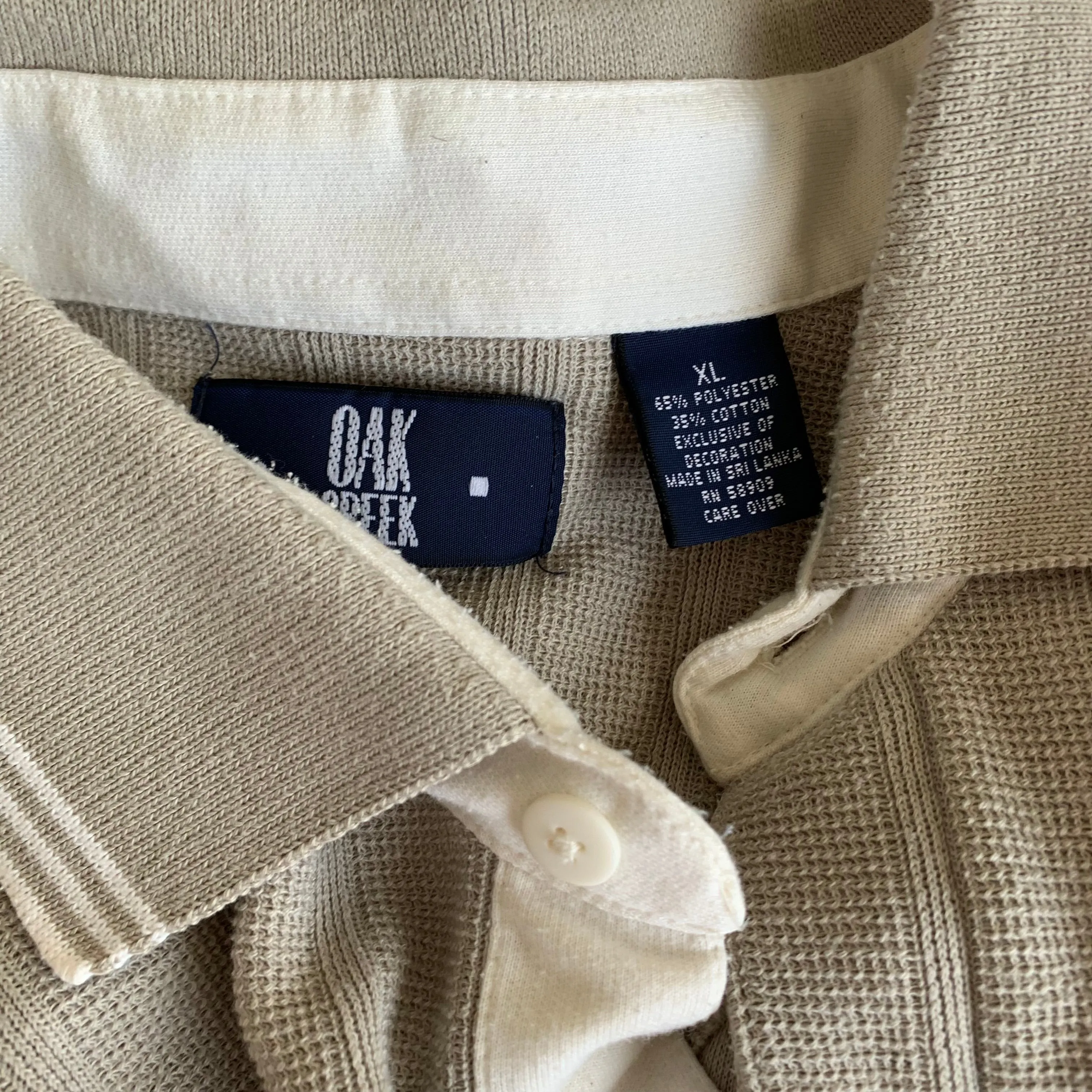 Oak Creek 90s Y2K Sweatshirt Pullover Collared Neutral Polo Oatmeal Size XL