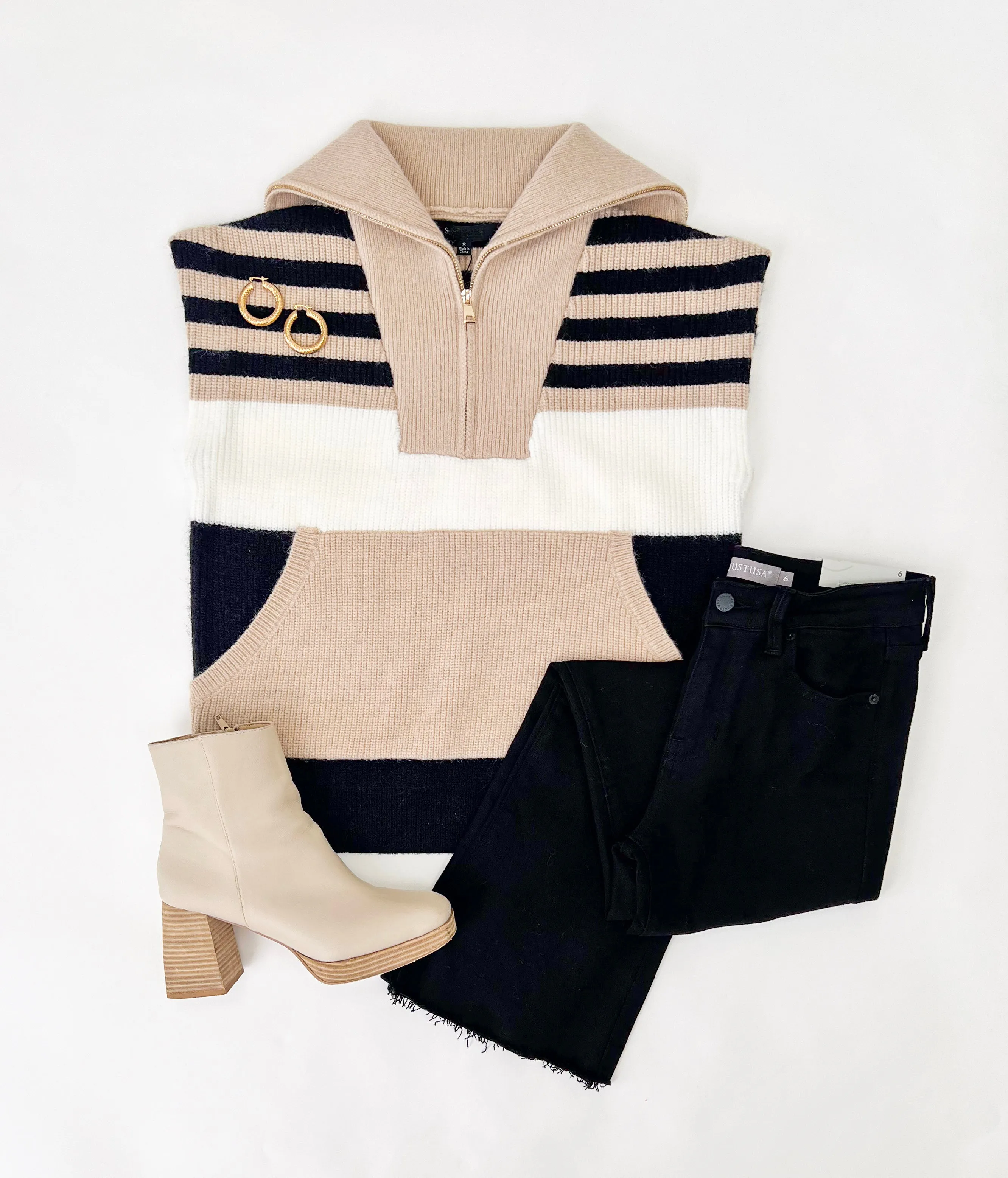 ON IT GOES TAUPE COLOR BLOCK SWEATER