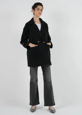 Oversized Double-Breasted Coat with Buttoned Sleeves