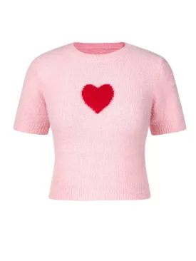 Pale Pink 1970s Heart Crop Sweater