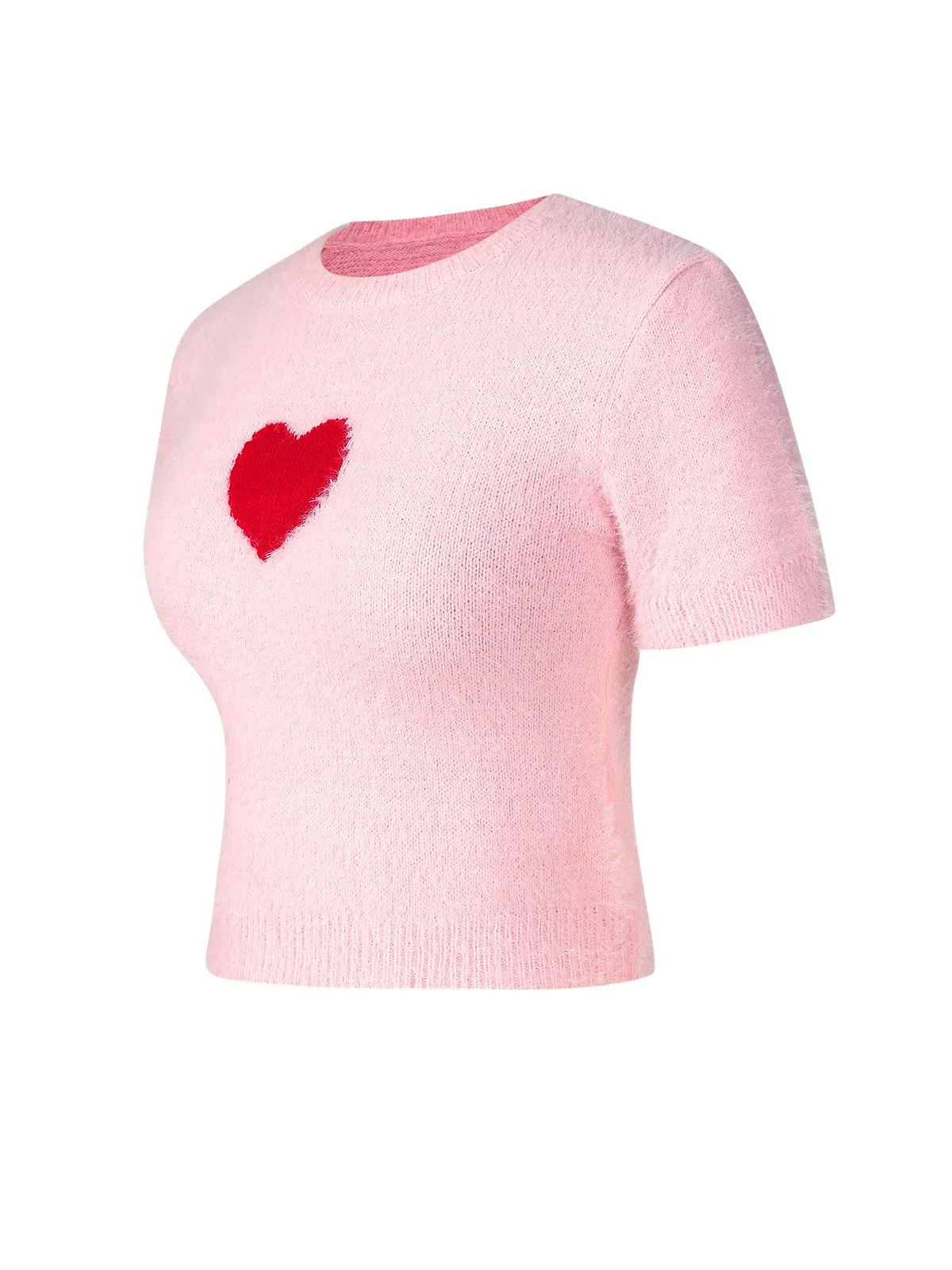 Pale Pink 1970s Heart Crop Sweater