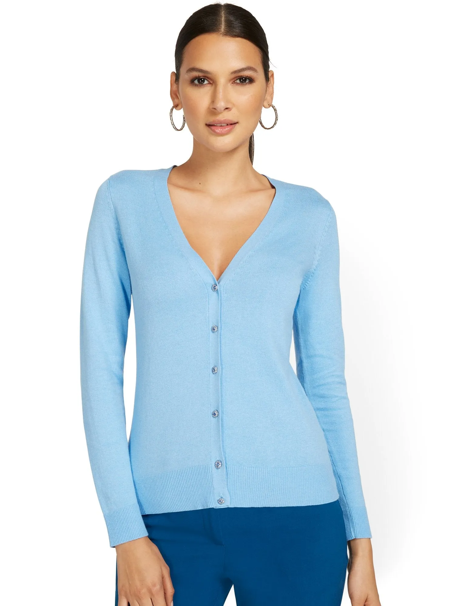 Petite Jeweled-Button Chelsea V-Neck Cardigan