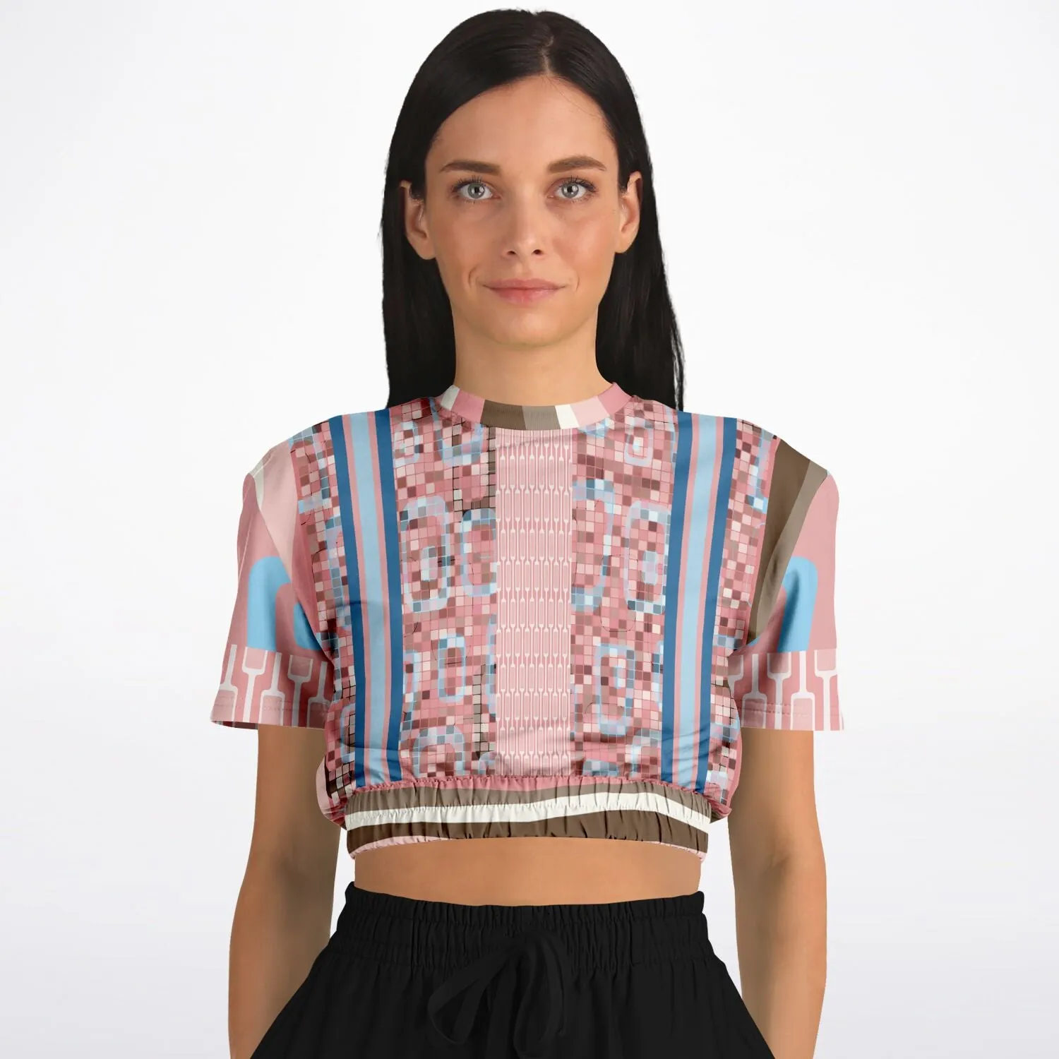 Pink Geo Holy Mosaic Short Sleeve Cropped Eco-Poly Sweater