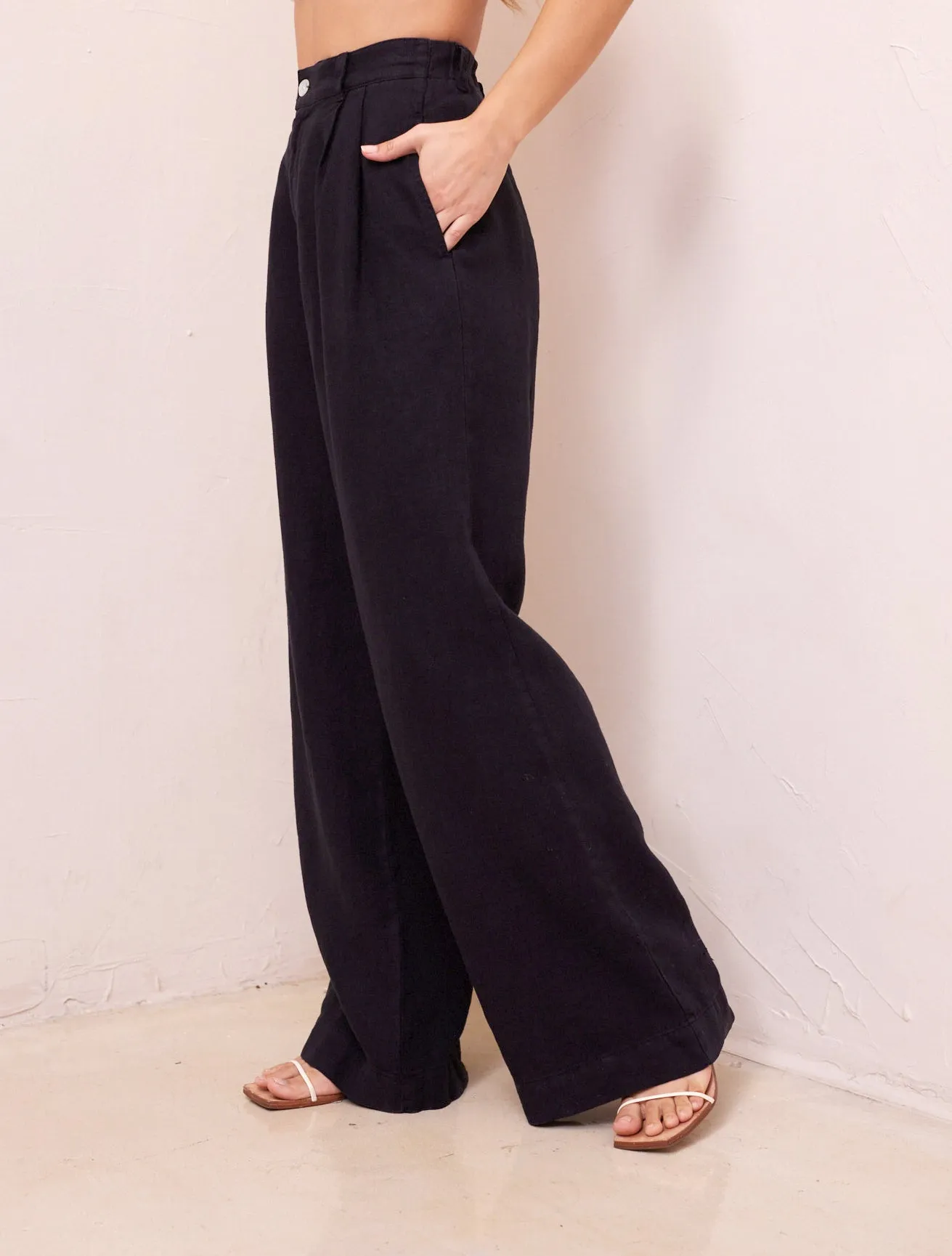 Pleated Wide Leg Linen Trouser